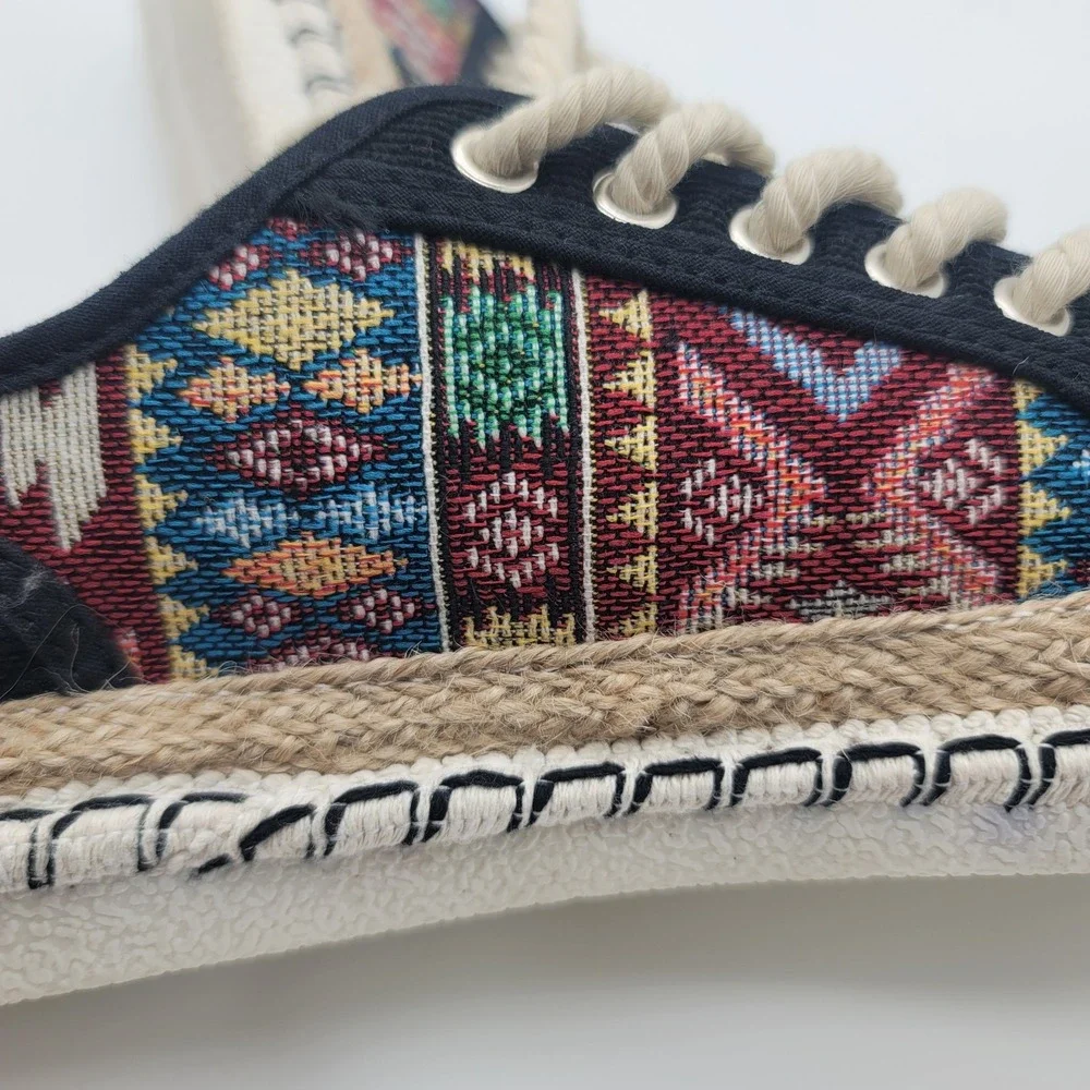 Kayleen Espadrille Sneakers Womens 9 Black Tribal Lace Up Canvas Boho Shoes